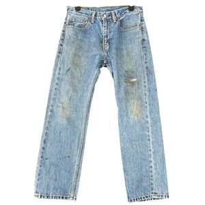 Levi Strauss 505 Regular Fit Jeans Light Wash Distressed Denim 30x29 Mens
